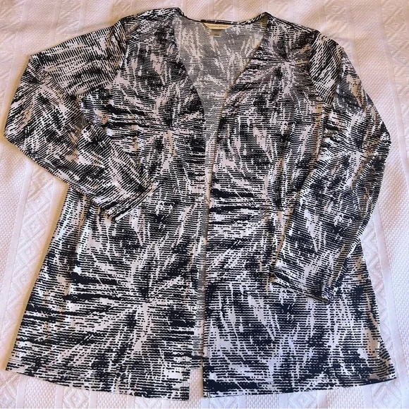 Christopher & Banks Black and White Open Front Shacket Shirt Blouse Size Large - Picture 4 of 5